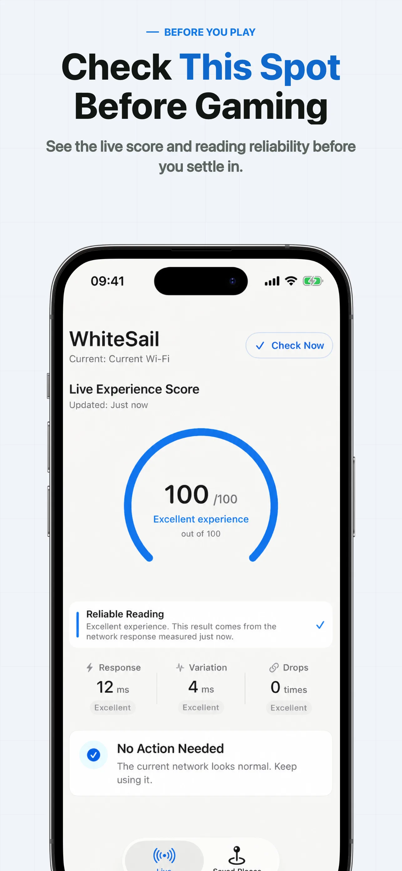 WhiteSail checking the network experience at a chosen place
